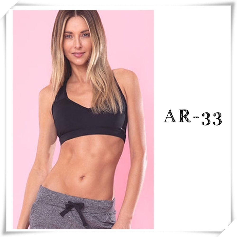 Ar-33 Blend Mesh Athletic Sport Bra in Black Size L
